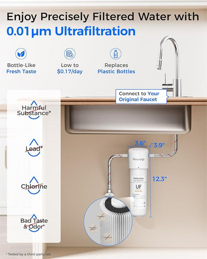 Waterdrop 10UAW-UF 0.01 μm Ultra Filtration Under Sink Water Filter System, 1 Year, Reduces Lead, Chlorine, Bad Taste & Odor, Direct Connect to Kitchen Faucet, USA Tech