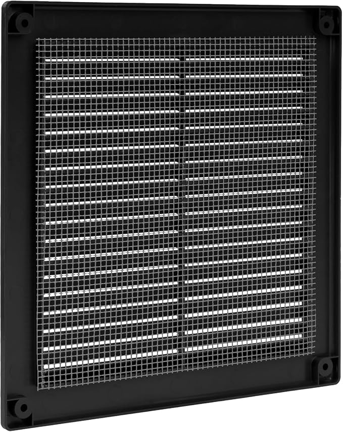 Vent Systems 6" x 6" (Opening Dimensions) - Pack of 2 - Black Plastic Soffit Vent Cover - Durable Flat Square Air Vent Grille with Mesh Screen - Ventilation Grill Wall & Ceiling Indoor & Outdoor