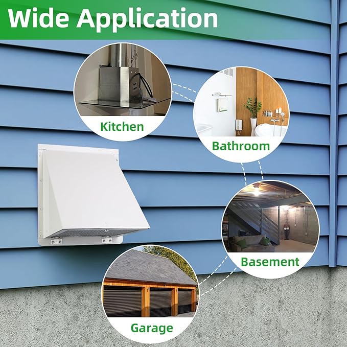 4Inch Dryer Vent Cover Outside,4"Dryer Vent Cover Outdoor,Exterior Vent Cover Dryer Wall Vent Exhaust Vent Dryer Vent Hood Cover Cap,Hooded Wall Vent with Screen&Damper for Dryer Duct HVAC Exhaust Fan