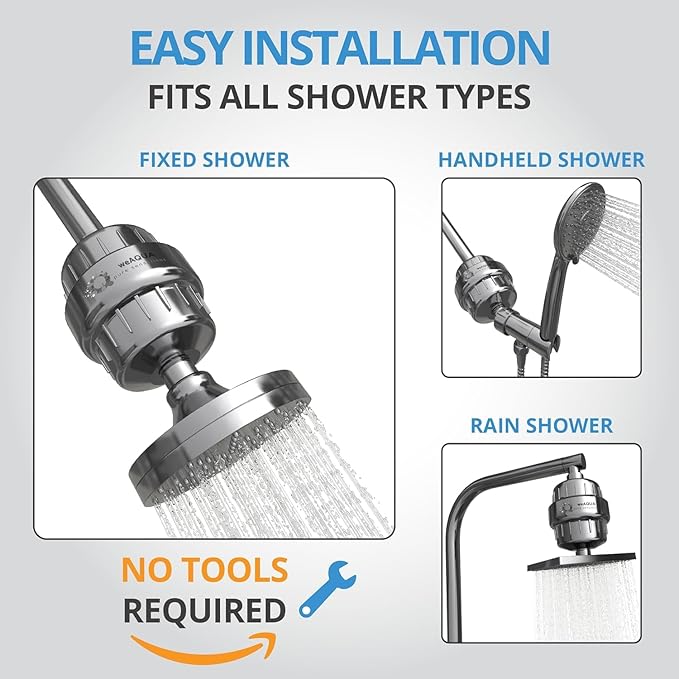 weAQUA Heavy Duty Shower Filter Family 2 PACK – 99% Removal for Hard Water, Chlorine, Fluoride, Heavy Metals, Micro-life, Organics and More (Chrome)