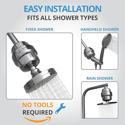 weAQUA Heavy Duty Shower Filter Family 2 PACK – 99% Removal for Hard Water, Chlorine, Fluoride, Heavy Metals, Micro-life, Organics and More (Chrome)