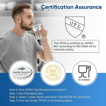 PUREPLUS 5 Micron 20" x 2.5" Whole House Sediment Home Water Filter, 20-inch Sediment Pre-Filtration, Replacement Cartridge Aqua Pure AP110-2C, Pentek P1-20/SP-P1-20/PX01-20, Watts FPMB5-20, 4Pack