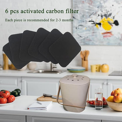 Compost Bin Odor Filters Replacement Oval Activated Carbon Filters for Bamboozle Compost Bin, Indoor Countertop Composter, Compatible with Bamboozle Indoor Kitchen Trash Can (6 Pack)