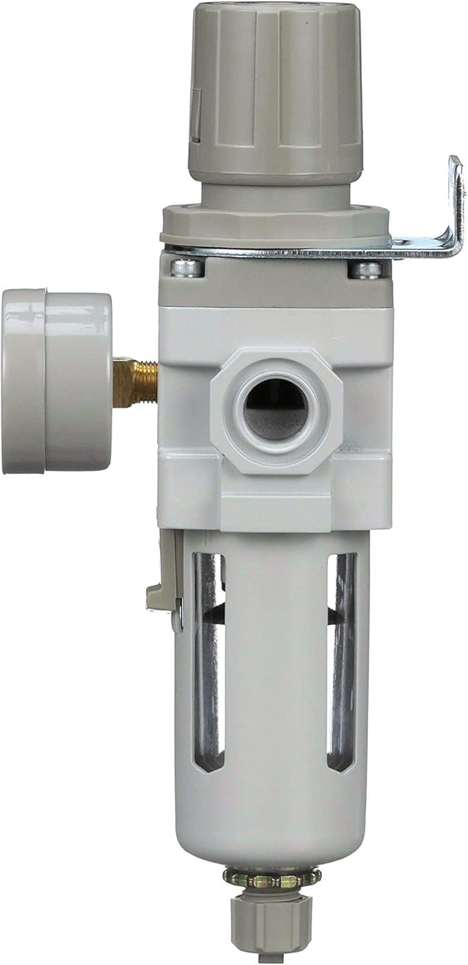 PneumaticPlus SAW300-N03BG Compressed Air Filter Regulator Piggyback Combo 3/8" NPT - Poly Bowl, Manual Drain, Bracket, Gauge