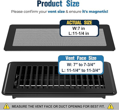 Magnetic Vent Covers with Vent Screen 7x11.3 Inch, Black Mesh Vent Covers for Floor, Wall, Ceiling Air Vents to Block Dust, Pet Hair, Fits Standard HVAC Floor Registers in Home, RV, 3 Pack