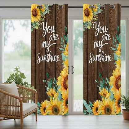 Summer Outdoor Curtains for Patio Sunflowers Eucalyptus Leaves Wood Waterproof Outside Curtains with Grommet Top Weatherproof Curtain for Cabana Pergola Gazebo, 2 Pack, 54" W x 108" L