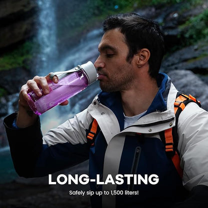 Survimate 5-Stage 0.01μm Ultra-Filtration Filtered Water Bottle, BPA-Free Material, NSF/ANSI 42&372 Certified, Portable Water Filter Bottle for Survival, Camping, Hiking, and Emergency Use