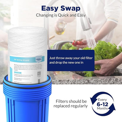 Membrane Solutions 5 Micron 10""x4.5"" String Wound Whole House Water Filter Replacement Cartridge Universal Sediment Filters for Well Water - 4 Pack, WPP-F10B-5