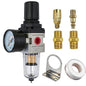 HengMinLingTong 1/4" NPT Compressed Air Filter Regulator Combo Piggyback, 5 Micron Brass Element, Poly Bowl, Semi-Auto Drain, Metal Bracket, 0-150 psi AW2000-02