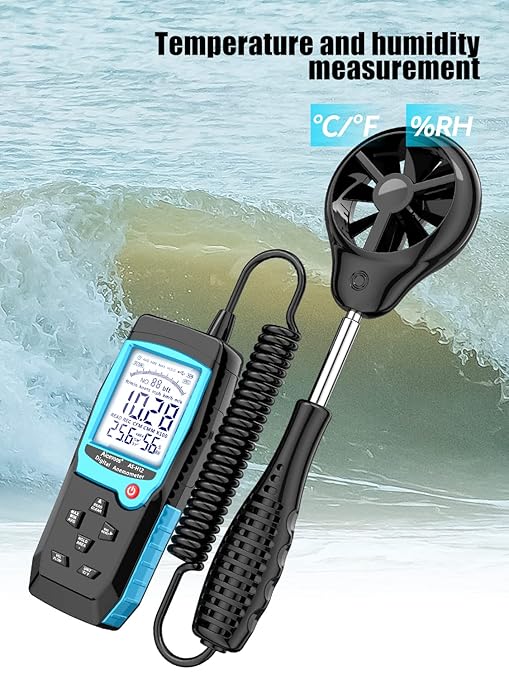 H12 Digital Anemometer Handheld Wind Speed Meter with Extended Wind Sensor, Measures Wind Speed Wind Flow Temperature and Humidity CFM Air Flow Velocity Meter with Big Backlit Screen
