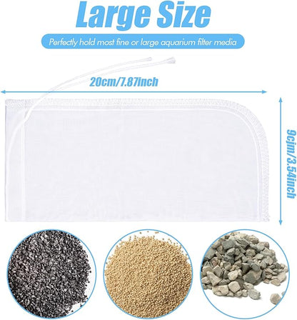 3 Pack 180 μm Filter Bag, Aquarium Media Bag with Drawstring Reusable Extra Fine Mesh Bags Nylon Aquarium Net Media Bags for Activated Carbon Resins(7.8x3.6in)