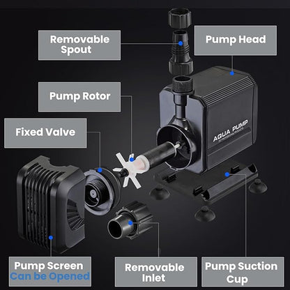 900 GPH 45W Submersible Water Pump and 10 FT Tube for POND BOSS 8 inch Wide Weir Waterfall Spillway Waterfall Box