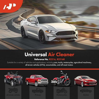 A-Premium Universal Air Cleaner Filter Assembly - 12" x 2", Oval Red Chrome Air Cleaner - Fit For 5-1/8" Carburetor Neck