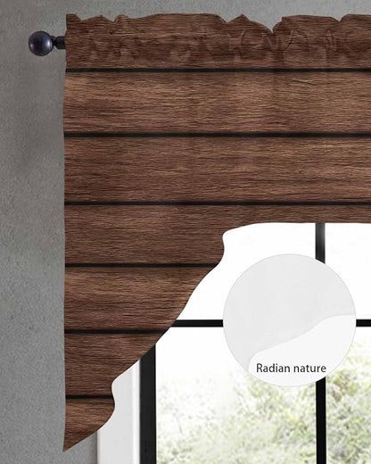 Brown Wooden Board Swag Kitchen Curtains Valance and Tier Set, Vintage Wood Grain Farmhouse Barn Themes Light-Filtering Swag Valance, Rod Pocket Short Curtain for Bedroom Cafe, 56x36 inches