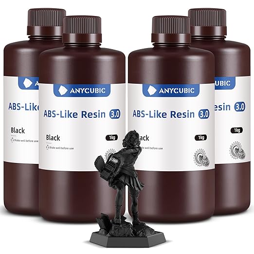 ANYCUBIC ABS-Like Resin 3.0, 3D Printer Resin with Enhanced Strength and Toughness, High Precision and Minimal Shrinkage, Wide Compatibility for All LCD Resin 3D Printers (Black, 4kg)