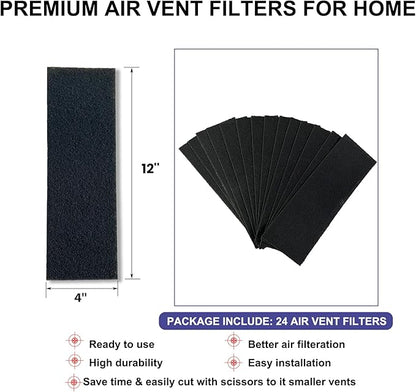 Carbon Filter 4 x 12 Inch 24 Pcs Activated Charcoal Air Vent Floor Heater Pre-Filter Sheet Work in Home Air Purifier, Register, Ceiling 4" x 12" 24-Pack (Carbon Black) Hoctsom