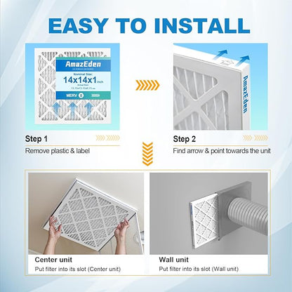 14x14x1 Air Filter 2 Pack (MERV 8) AC Furnace Air Filters 14x14 Pleated Dust Defense Air Conditioner Replacement Filters Home Office MPR 600 FPR 5 (Actual Size: 13.75x13.75x0.75 Inches)