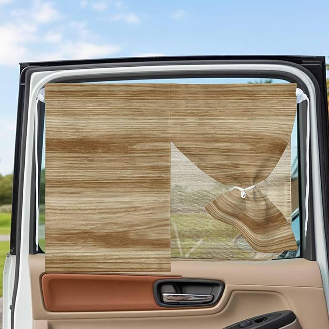 Light Brown Wood Grain Magnetic Double Layer Car Window Shades,Side Window Curtains for Blackout/Breathable Mesh View,Western Farmhouse Barn Door Privacy Sun Shades for Heat/UV Protection 26x20in 2pcs