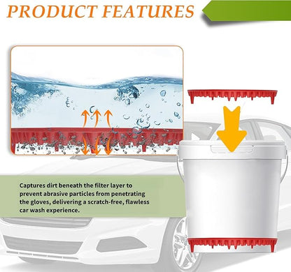 Car Wash Bucket,10.28 Inch Diameter Car Wash Filter for Collecting Sediment & Grit,Universal Essentials Car Cleaning Accessories for Most Cars Trucks SUVs (Red)