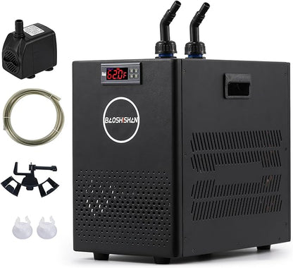 BAOSHISHAN Aquarium Chiller 26gal 1/13 HP Fish Tank Chiller Water Chiller for Aquarium with Pipe Clamp Suction Cup Compressor Refrigeration Quiet Chiller for Axolotl Coral Jellyfish