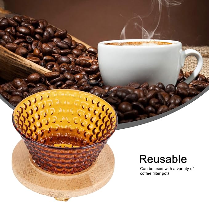 AUNMAS Coffee Dripper Pour Over Filter, Thick Glass Durable Simple Use Even Extraction Universal Fit, Reusable Paperless for Home Office Blue