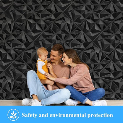 33 Pack Decorative 3D Wall Panels for Interior Wall Decor,12''x12'' Black Diamond Design Accent Wall Panles for Living Room,TV Wall Background,Bedroom