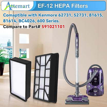 EF-12 HEPA Filter Replacement for Kenmore 600 Series, 62731, 52731, 81615, 81614, BC4026 Canister Vacuum Cleaners, Part #591021101, 2 Pack 600 Series Exhaust Filter for Kenmore