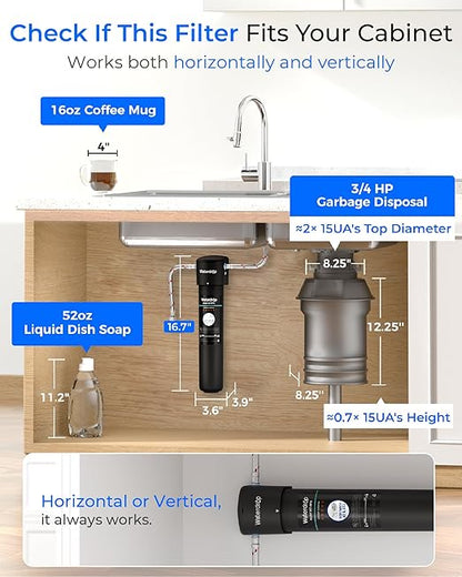 Waterdrop 15UA Under Sink Water Filter System, 2 Years, Reduces Lead, Chlorine, Bad Taste & Odor, Under Counter Water Filter Direct Connect to Kitchen Faucet, NSF/ANSI 42 Certified, USA Tech