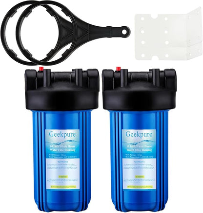 Geekpure 10-Inch Whole House Water Filter Housing 4.5"x10"1-Inch Outlet/Inlet with Wrench and Bracket-Blue Color -Pack of 2