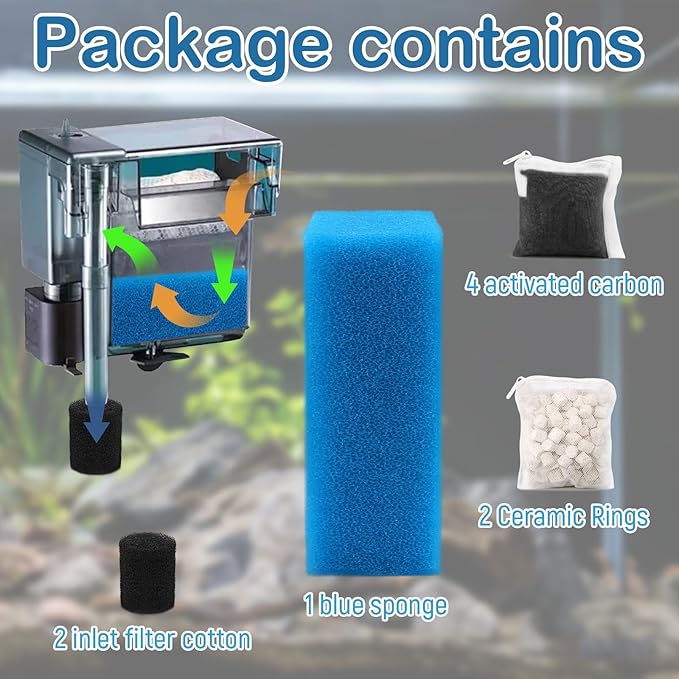 Aquarium Media Maintenance Kit Replacement for Fluval AC110 Power Filter, Includes 1 Blue Foam Filters, 2 Intake Strainer Sponge,2Pack Ceramic Rings and 4 Pack Activated Carbon