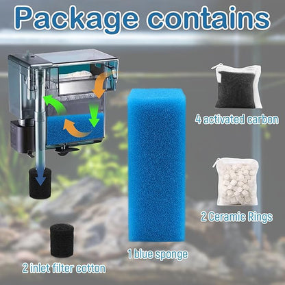 Aquarium Media Maintenance Kit Replacement for Fluval AC110 Power Filter, Includes 1 Blue Foam Filters, 2 Intake Strainer Sponge,2Pack Ceramic Rings and 4 Pack Activated Carbon