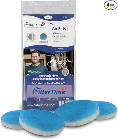 FilterTime RV FT-525 RV Air Filter 5.25" Round Air Duct AC Filter Replacement (4 filters per pack) MERV 6 Air Filter | Made in USA…