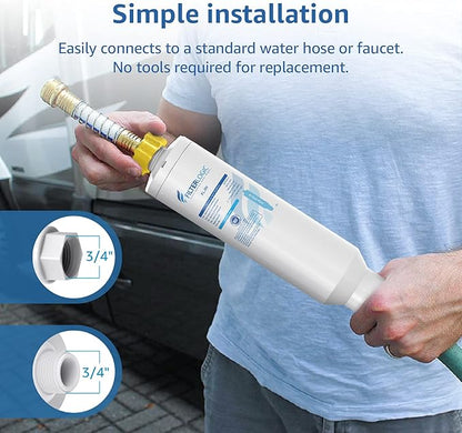 Filterlogic RV Inline Water Filter, NSF Certified, Reduces Chlorine, Bad Taste&Odor, Dedicated for RVs, 2 Pack Drinking Filter with 1 Flexible Hose Protector