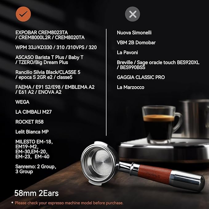 Bottomless Portafilter 58mm with Double Shot Filter Basket & Premium Walnutwood Handle, Portafilter with Puck Screen Compatible with All Breville 58mm Machines, Espresso Accessories, Silver