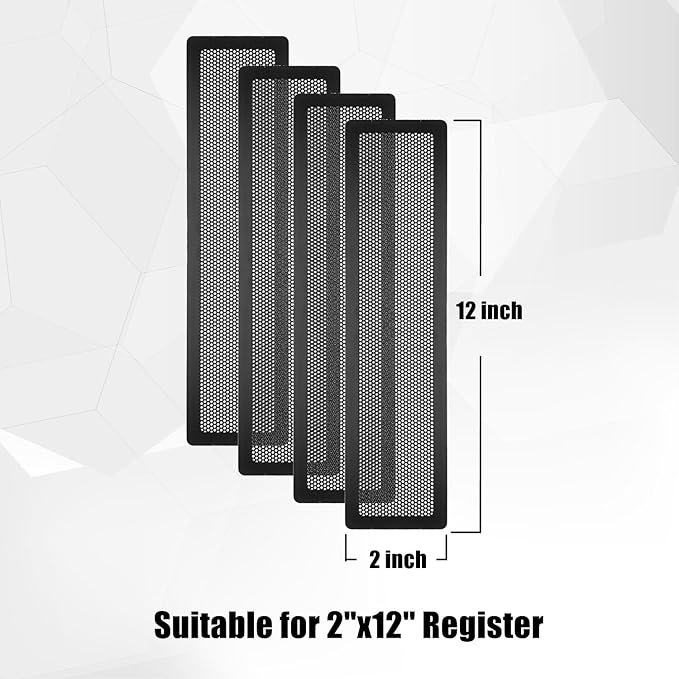 Floor Register Vent Cover, 2"x12" Magnetic Air Vent Screen Mesh Covers for Home Floor/Wall/Ceiling Registers Air Vent Filters, Black (4 Packs)