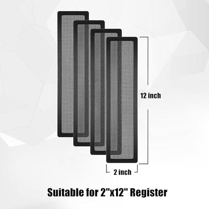 Floor Register Vent Cover, 2"x12" Magnetic Air Vent Screen Mesh Covers for Home Floor/Wall/Ceiling Registers Air Vent Filters, Black (4 Packs)