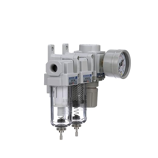 PneumaticPlus SAU230-N02G Three Stage Air Drying System, 1/4" NPT - Particulate Air Filter, Coalescing Filter, Air Pressure Regulator Combo - Poly Bowl, Manual Drain, Bracket, Gauge