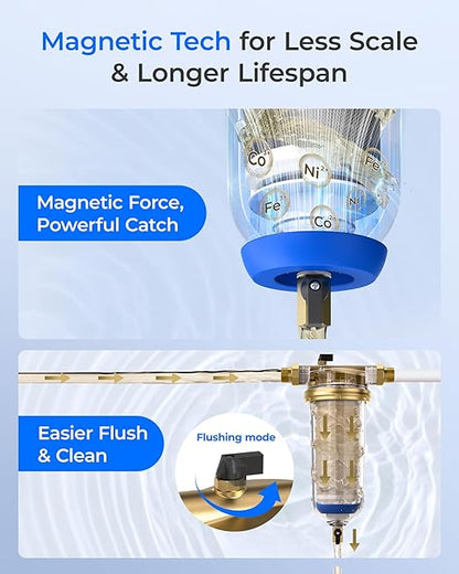 Waterdrop Mega Spin Down Sediment Filter, Upgraded Reusable Backwash Whole House Water Filter System for City/Well Water, 50 Micron+100 Micron, 1" MNPT + 3/4“FNPT, BPA Free