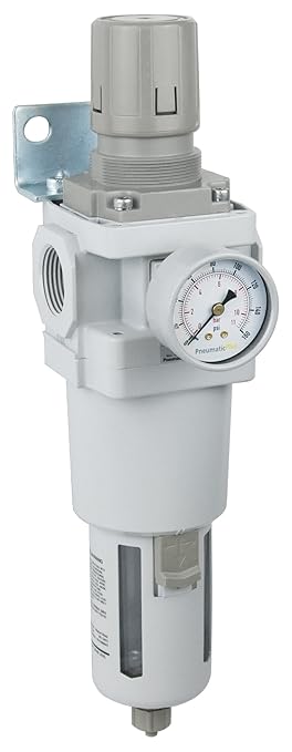 PneumaticPlus SAW600-N10BG Compressed Air Filter Regulator Piggyback Combo 1" NPT - Poly Bowl, Manual Drain, Bracket, Gauge