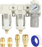 3/8" NPT Three Stage Air Drying System - 0.01 Micron Particulate Filter Air Pressure Regulator Combo - 0-125psi Gauge, Semi-Auto Drain, Metal Bracket