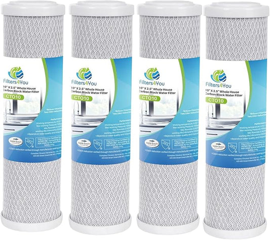 CFS – 10" x 2.5" Replacement GE GXWH04F Activated Carbon Block Filter - Universal 10 inch Filter for GE HOUSEHOLD PRE-FILTRATION SYSTEM – 4 Pack