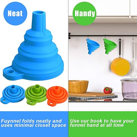 Boao 6 Pack Resin Funnels Filter 3D Printer Accessories Include Collapsible Silicone Funnels and Stainless Steel Filter Cups for Pouring Resin Back into Bottle(Blue, Orange, Green)