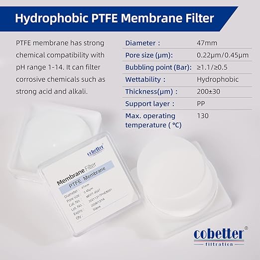 100 PCS PTFE Disc Membrane Filters Hydrophobic 47mm 5.0µm Pore Size