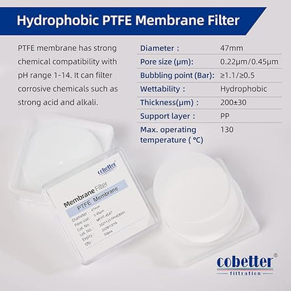 100 PCS PTFE Disc Membrane Filters Hydrophobic 47mm 5.0µm Pore Size