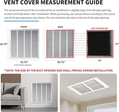 24x24 Vent Cover(Duct Opening Size),Air Return Vent Cover,Flat Vent Cover,Rejillas De Aire Acondicionado para Casa,Return Air Grilles,Outer Dimensions:25.75"Wx25.75"H(24"W x 24"H, Duct Opening)