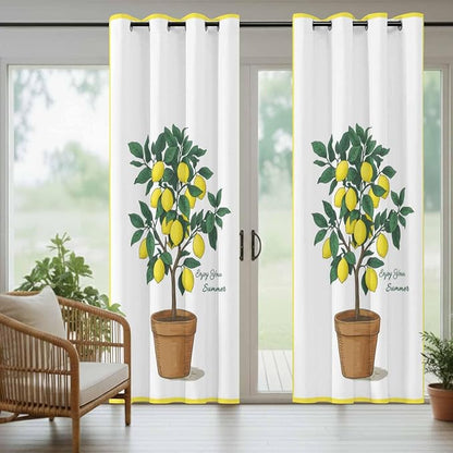 Lemons Outdoor Curtains for Patio Summer Fruit Lemon Tree Waterproof Outside Curtains with Grommet Top Weatherproof Curtain for Cabana Pergola Gazebo, 2 Pack, 54" W x 108" L