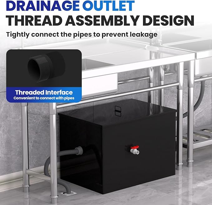 20.3 GPM Under Sink Grease Trap with Filter Baskets, 50 LBS Commercial Grease Trap, 27.5x19.3x19.7 in, 3-Layer Steel Grease Interceptor for Kitchen, Restaurant, Food Processing