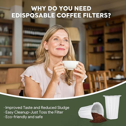 Disposable Paper Coffee Filters K Cup Paper Filters for K-eurig Single Brewer Reusable Cups, K-Cup Coffee Pods, Fit Most K eurig Single Serve Filter Brands Coffee Pods (White 100 Count, Large)