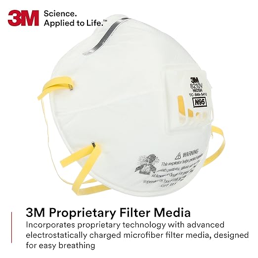 3M Particulate Respirator 8210V with Cool Flow Valve, Pack of 80, NIOSH APPROVED, Disposable, Smoke, Grinding, Sanding, Sawing, Sweeping, Woodworking, Dust