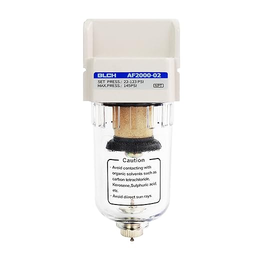 BLCH 1/4" NPT Air Line Dryer - Air Dryer for Compressor,Compressed Air Dryer Air Drying System AF2000-02Z Manual Drain Poly Bowl 0-160 PSI 5μm